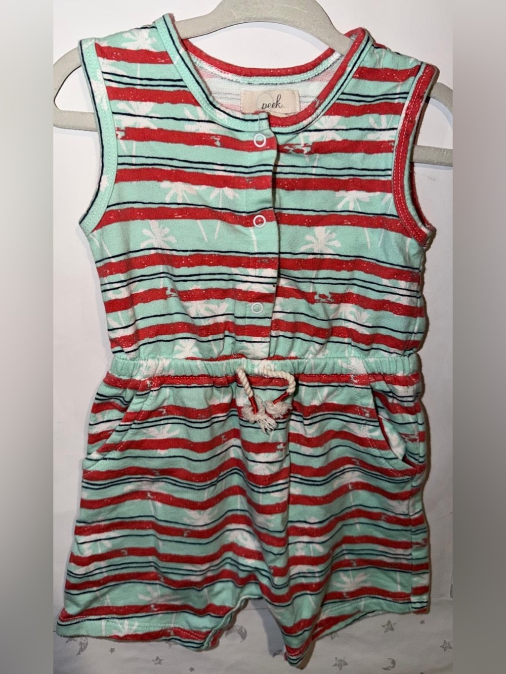 Peek Mint Green and Red Striped Girls Romper
